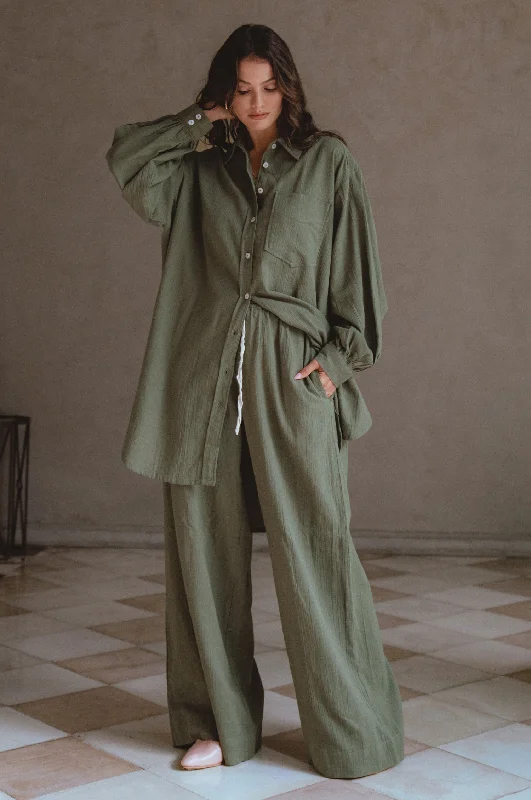 Calin Wide Leg Linen Pants Trendy Wide-Legged Trousers