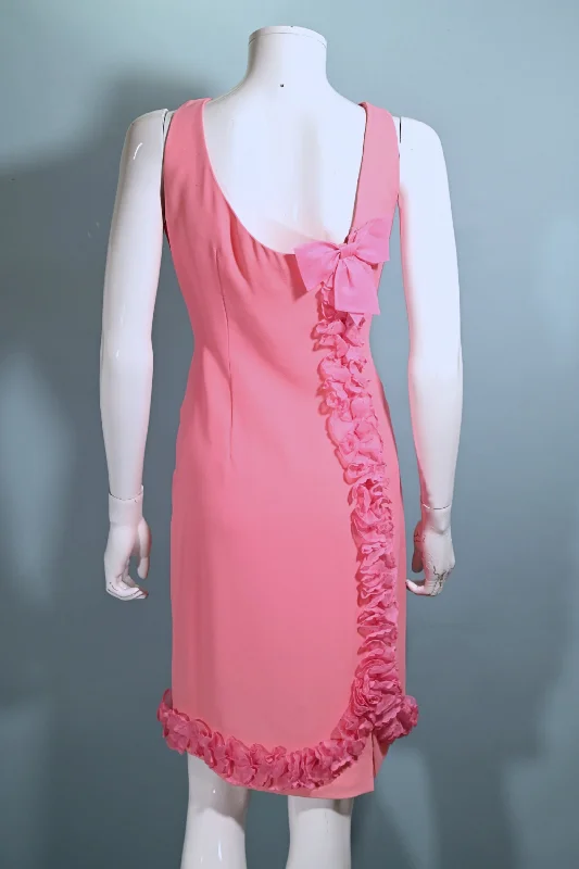 60s Pink Ruffle Wiggle Dress, 1960s Party Dress M Tunics Silk luxurious