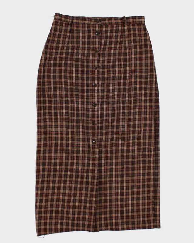 Vintage Brown Button Up Plaid Skirt - M chiffon skirt flowing