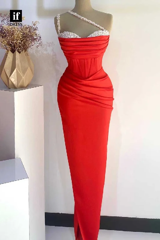 32905 - One Shouder Sheath/Column Beads Pleats Prom Evening Party Dress Tunics Sophisticated sleek