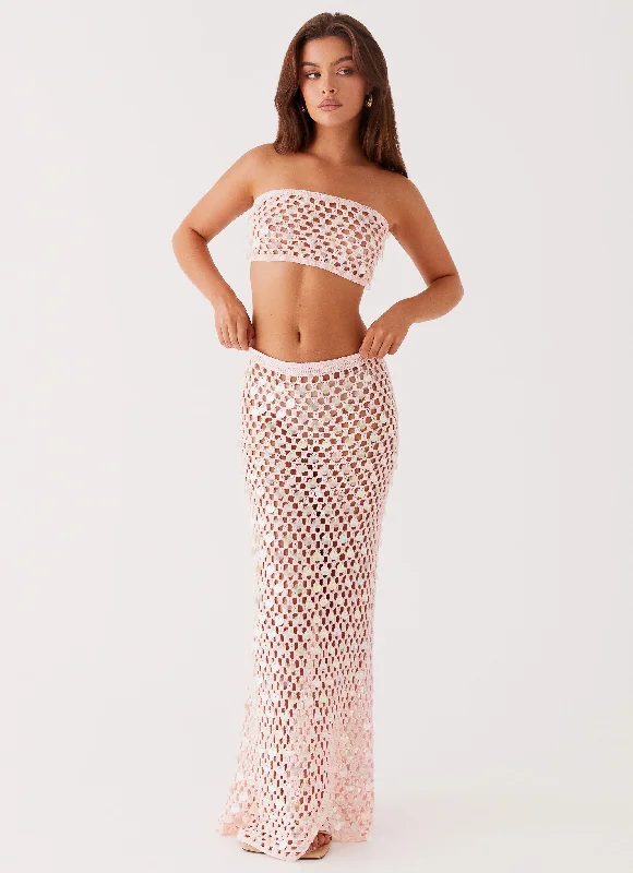 Evissa Crochet Maxi Skirt - Pink slim fit skirt