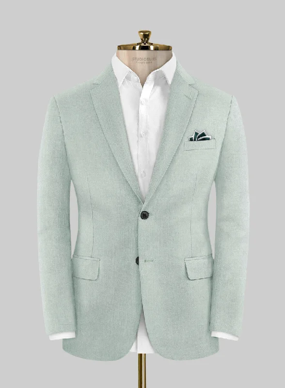Scabal Pale Green Wool Jacket Zippered Front Buttoned Front Snap Front