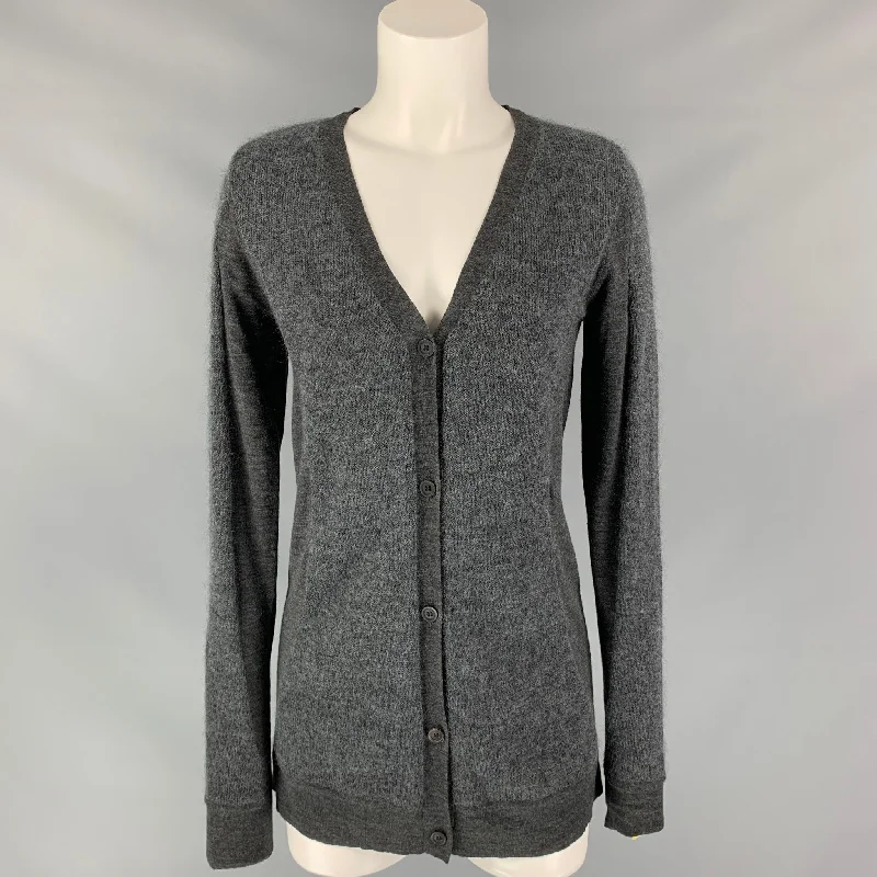 VERA WANG Size M Charcoal Mohair Blend Mixed Fabrics Cardigan Zippered Front Buttoned Front Snap Front