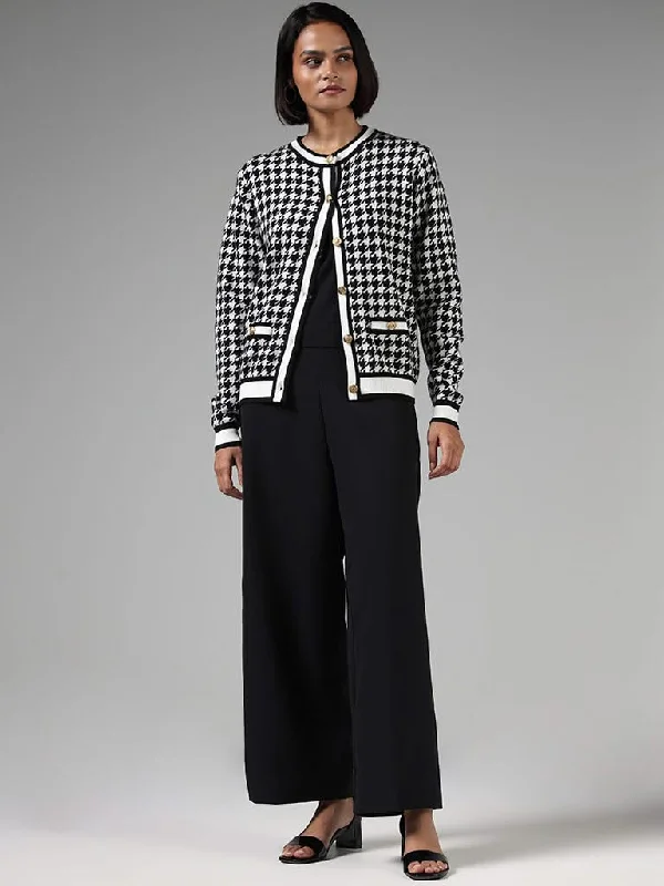 Wardrobe Black Houndstooth Printed Cardigan Elegant Classic Vintage
