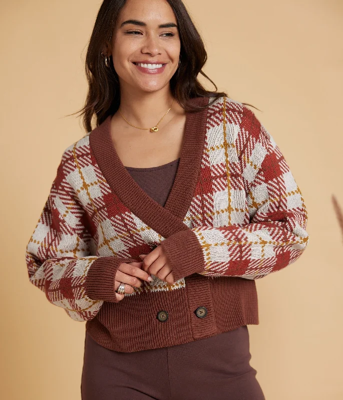 Harlow Cardigan - Plaid Solid Print Embellished