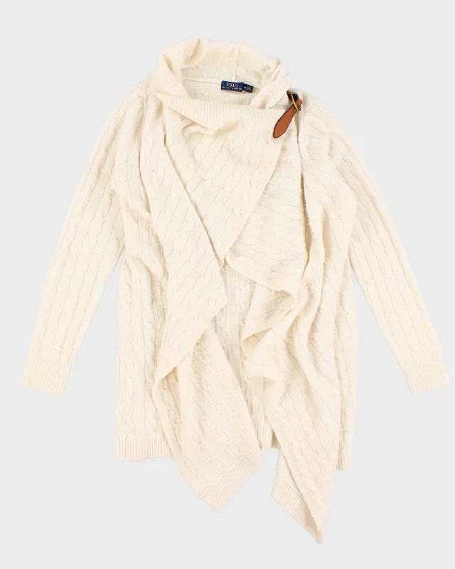 Polo By Ralph Lauren Cream Wool/Cashmere Cardigan - M Satin Blend Silk Blend Wool Blend