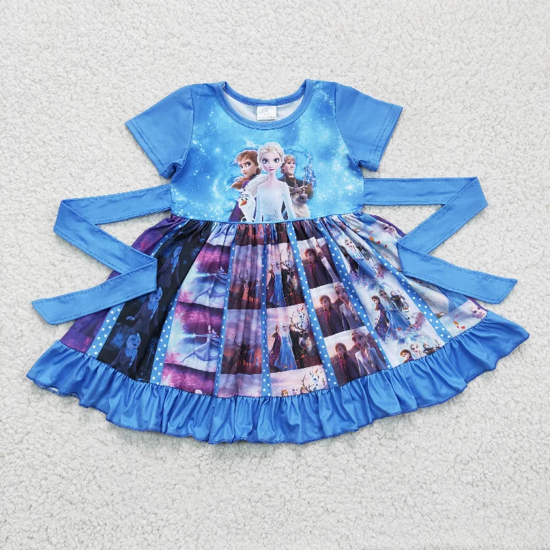 Summer blue cartoon print girl skirt denim skirt casual