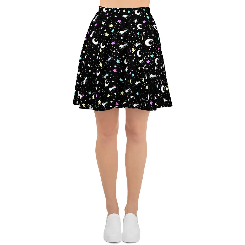 Starry Glitter Black Skater Skirt wool skirt thick