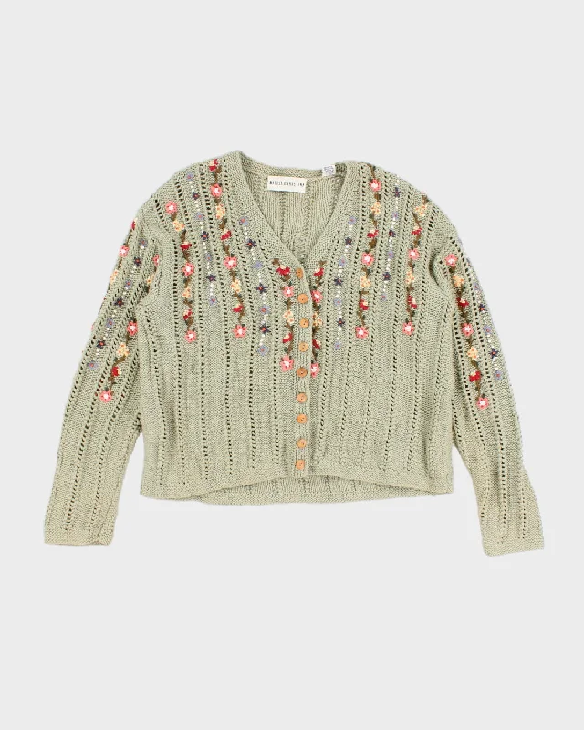 Vintage Marisa Christina Flower Detailed Knit Cardigan - L Collared Crew Neck Turtle Neck