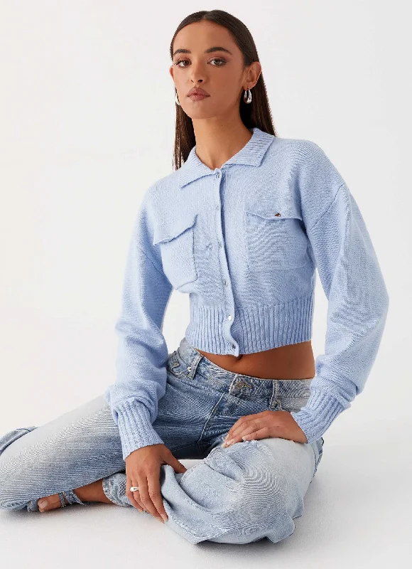 Sable Cardigan - Sky Blue Front Pockets Side Pockets Patch Pockets