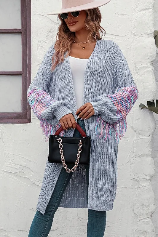 TASSEL DETAILED SLEEVE OVERSIZED LONG CARDIGAN Seamless Knitted Crochet