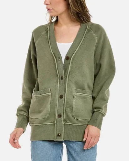 "David" Green Sweatshirt Cardigan Patchwork Embroidered Appliqued