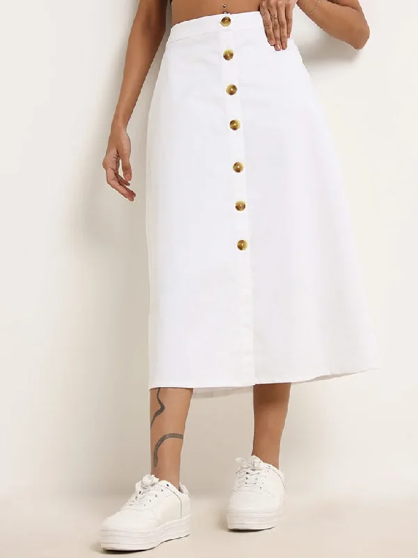 Bombay Paisley White Cotton Button-Down Skirt leather skirt sleek