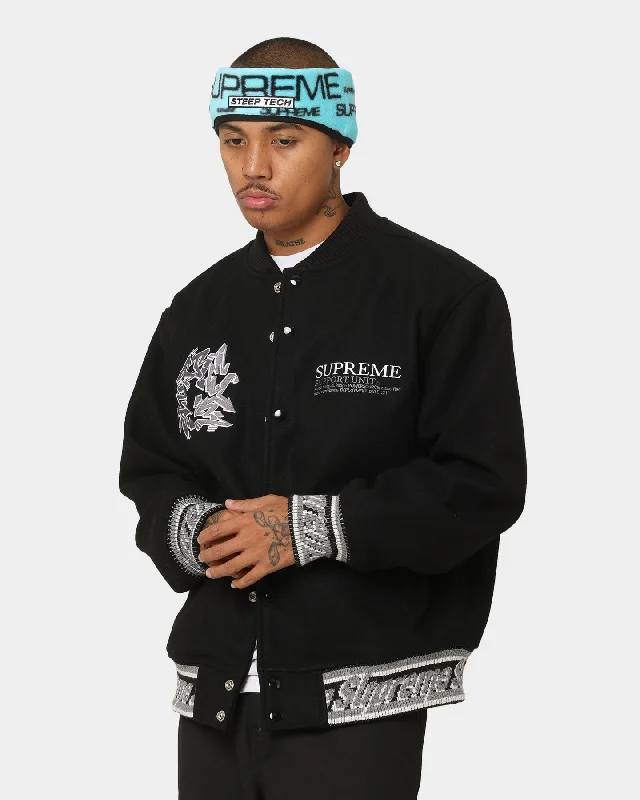 Supreme Support Unit Varsity Jacket Black Denim Jacket Leather Jacket Suede Jacket