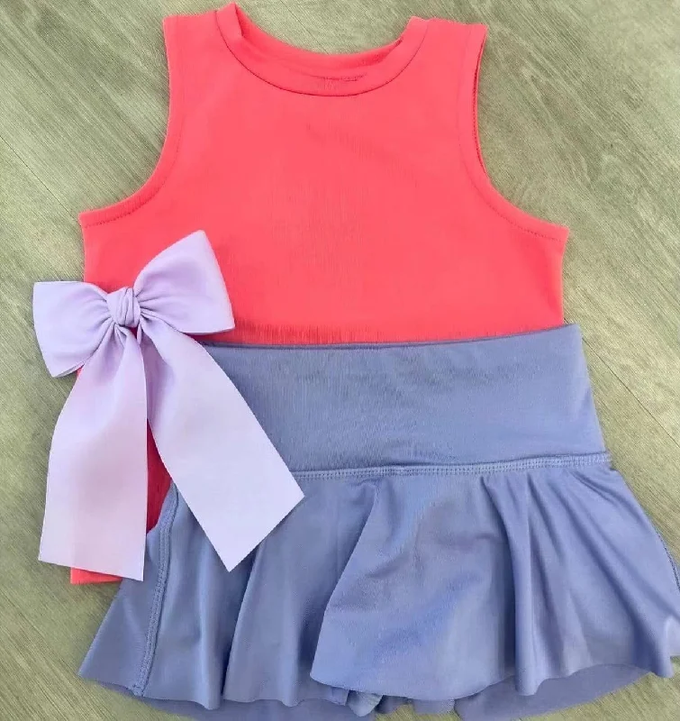 preorder GSD2242 Yoga outfit Red Sleeveless top Blue Purple skirts shorts 2 pieces set Girls Boutique outfit 202503 denim skirt stylish