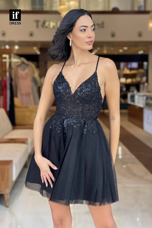 F1861 - A-Line Spaghetti Straps Appliques Tulle Short Cocktail Homecoming Party Dress Tunics Sophisticated sleek F1861 - A-Line Spaghetti Straps Appliques Tulle Short Cocktail Homecoming Party Dress Tunics Sophisticated sleek