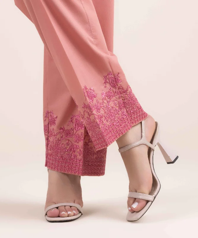 Embroidered Cambric Straight Pants High-Waist Jogger Pants