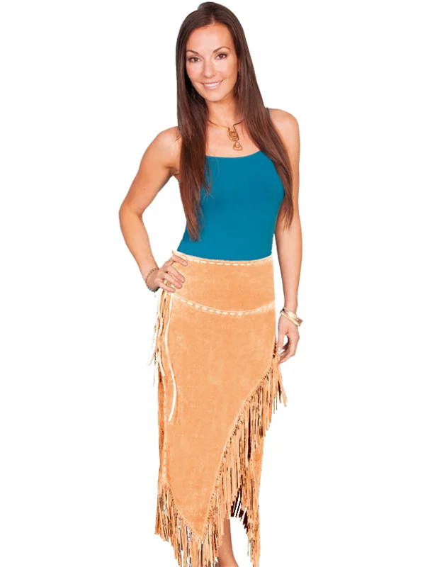 Scully Leather Womens Long Suede Tie Side Fringe Skirt Old Rust chiffon skirt flowing