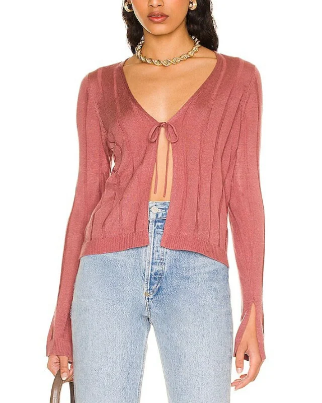 tie Front Cardigan in Rose Print Jacquard Patchwork
