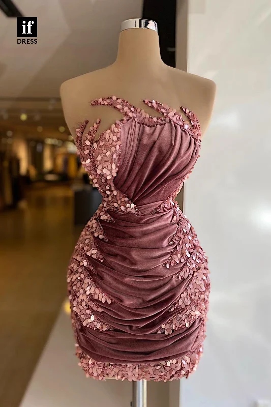 F1811 - Distinctive Strapless Sequins Appliques Velvet Tight Short Cocktail Homecoming Party Dress Tunics Hiking breathable F1811 - Distinctive Strapless Sequins Appliques Velvet Tight Short Cocktail Homecoming Party Dress Tunics Hiking breathable