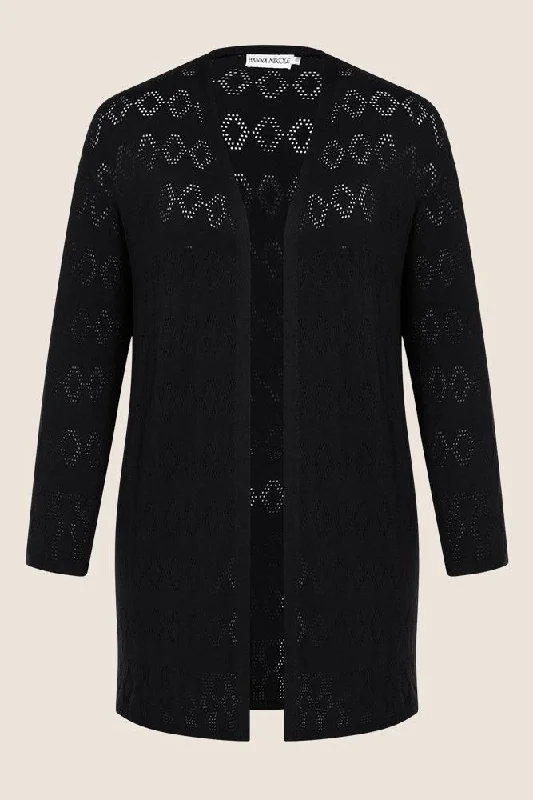 HN Women Plus Size Hollowed-out Cardigan Long Sleeve Open Front Sweater Denim Fabric Leather Fabric Suede Fabric