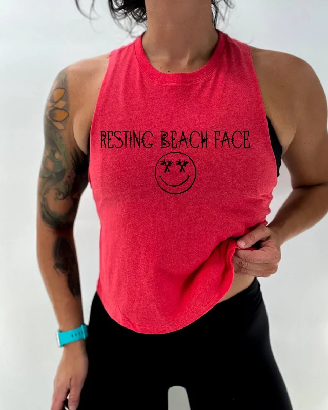 Salty Savage Ladies "Resting Beach Face" Flowy Racerback Crop Tank cozy tank top