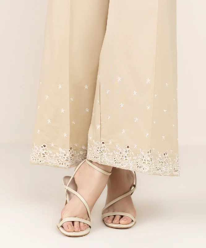 Embroidered Cambric Flared Pants Formal Stretch Pants