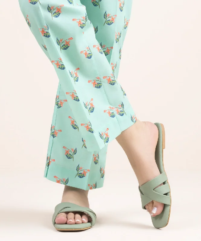 Printed Cambric Straight Pants Warm Wool Trousers