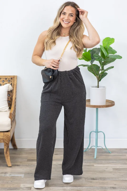 Ribbed Pants With Pockets Elegant Wool Trousers