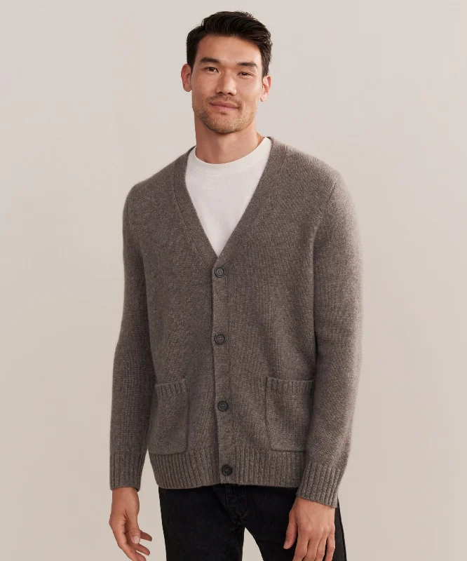 Men's Cashmere Cardigan Glossy Satin Silk