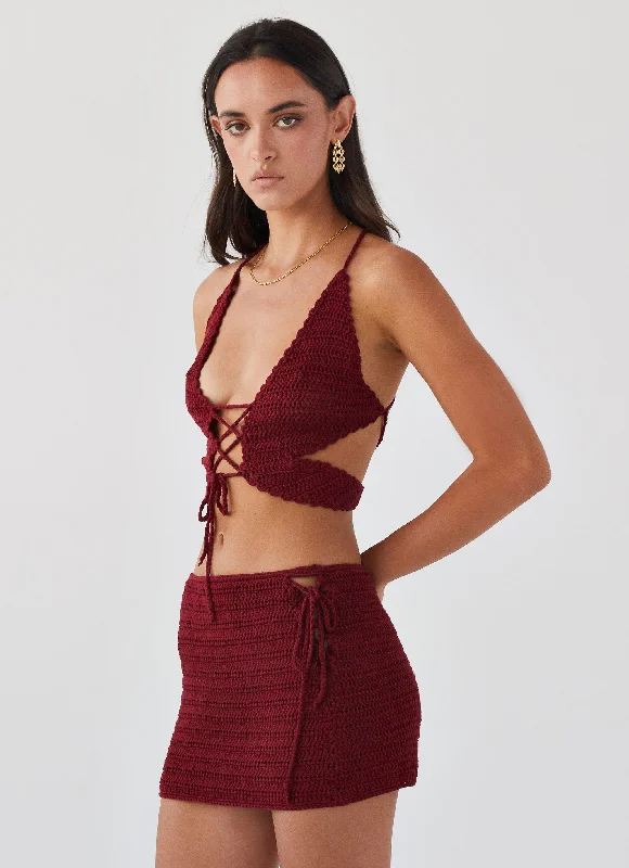 Wild Hearts Crochet Mini Skirt - Cherry Rose lace skirt elegant
