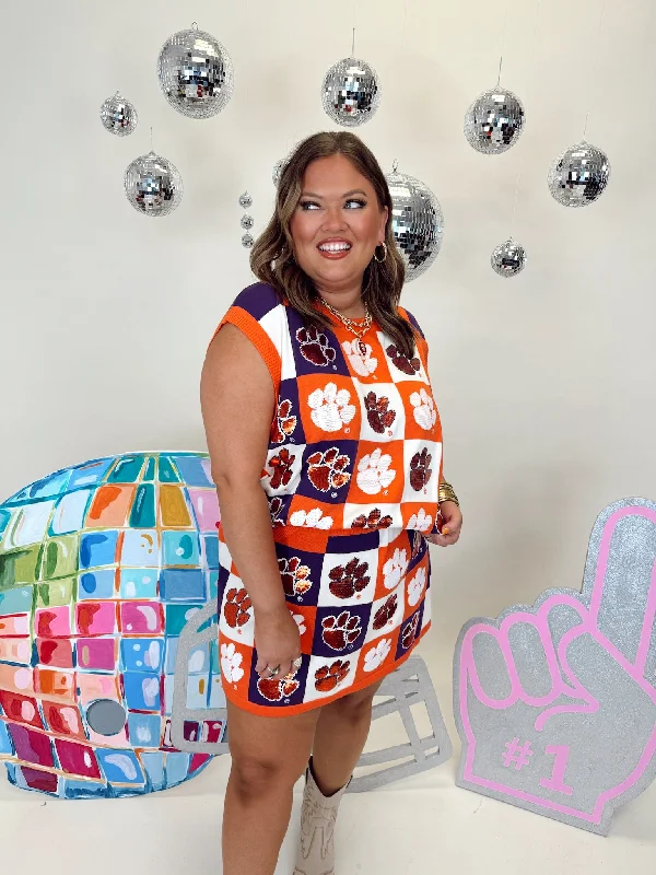 Queen of Sparkles Orange & Purple Checkered Clemson Tiger Skirt leather skirt bold