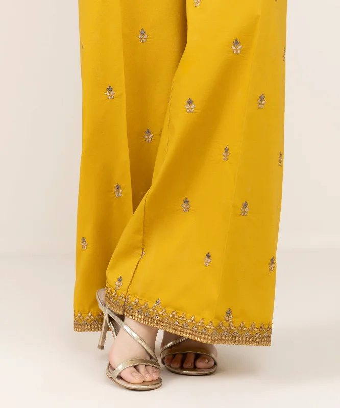 Embroidered Cambric Flared Pants Casual Plaid Pants