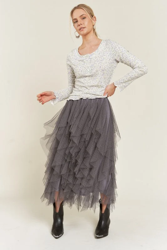 Layered Mesh Skirt asymmetrical skirt cut