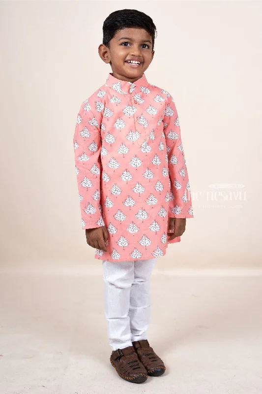 Pink Soft Cotton Kurta Dresses For Baby Boys With Attached Cotton Pant Cozy Maternity Pants