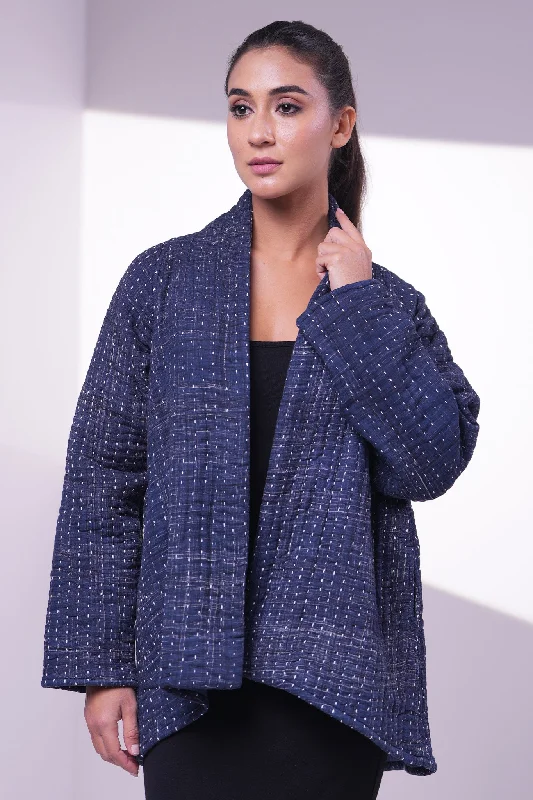 Navy Quilted Jacket Cardigan Sweater Pullover