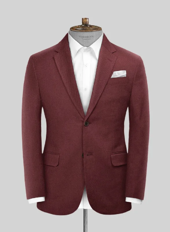 Scabal Maroon Cotton Stretch Jacket Knit Jacket Woven Jacket Fleece Jacket
