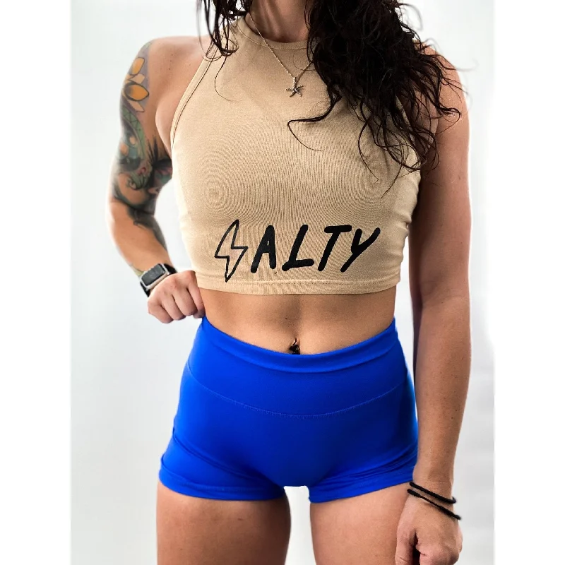 Salty Savage Ladies "90's Logo" High Neck Sleeveless Crop Tank | Bold tie dye tank