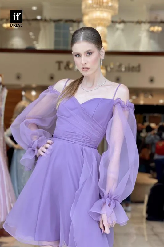 F1865 - Elegant A-Line Straps Long Sleeves Tulle Short Cocktail Homecoming Party Dress Tunics Fashionable trendy F1865 - Elegant A-Line Straps Long Sleeves Tulle Short Cocktail Homecoming Party Dress Tunics Fashionable trendy