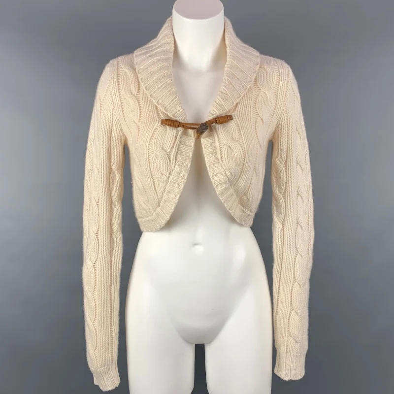 RALPH LAUREN Blue Label Size M Cream Knitted Cashmere / Wool Cardigan Iron Safe Non-Iron Wrinkle Free