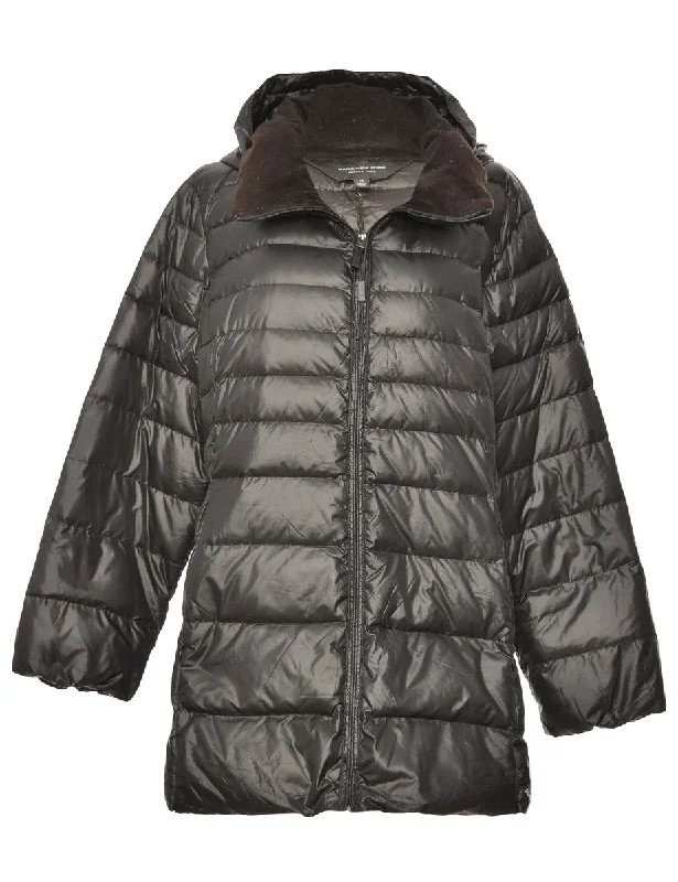 Zip Front Black Puffer Jacket - L Herringbone Jacket Houndstooth Jacket Plaid Jacket