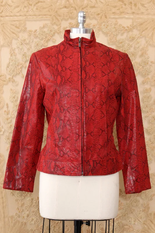 Scarlet Snakeskin Suede Jacket S/M Elasticated Jacket Padded Jacket Insulated Jacket