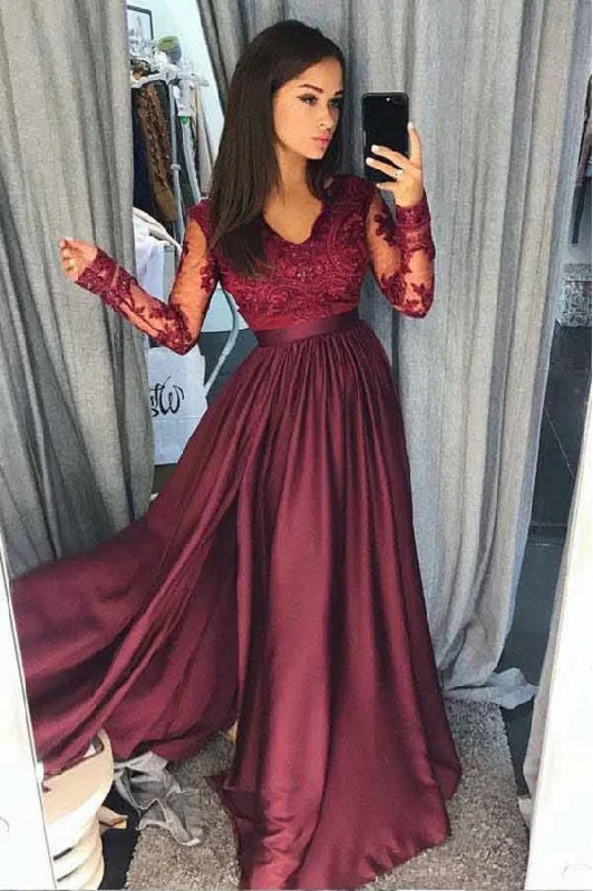 Custom Modest Burgundy Long Sleeve Prom Dress | Pretty Party Dress Tunics Party sparkling Custom Modest Burgundy Long Sleeve Prom Dress | Pretty Party Dress Tunics Party sparkling