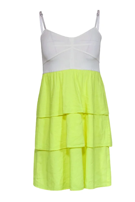 Theory - White Tank & Yellow Layered Ruffle Skirt Linen Blend Sundress Sz P velvet skirt rich