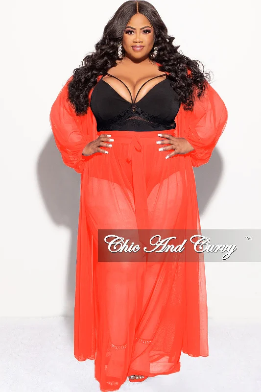 Final Sale Plus Size 2pc Sheer Duster and Pants Set in Orange Comfortable Jogging Pants