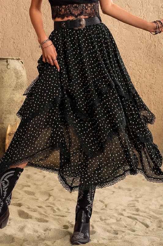 Lace Detail Layered Midi Skirt leather skirt bold