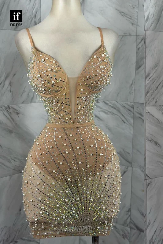 F1503 - Sexy/Hot Deep V-Neck Beads Tight Sheer Cocktail Homecoming Party Dress Tunics Stylish modern