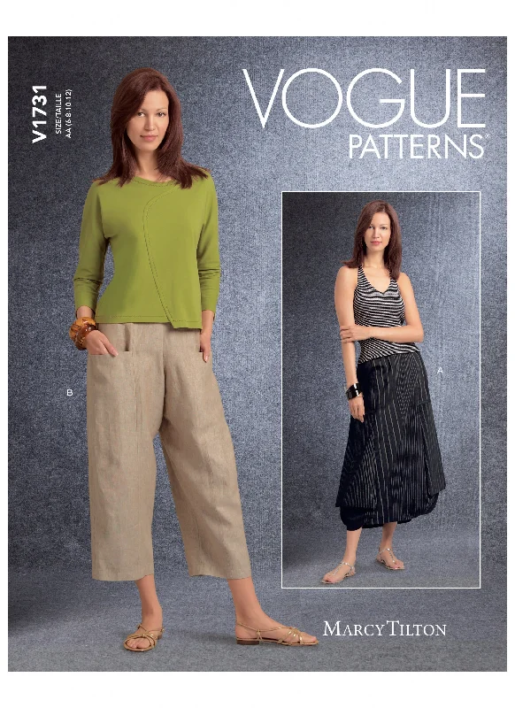 Vogue Pattern V1731 Misses' Deep-Pocket Skirt and Pants Comfortable Wide-Leg Pants