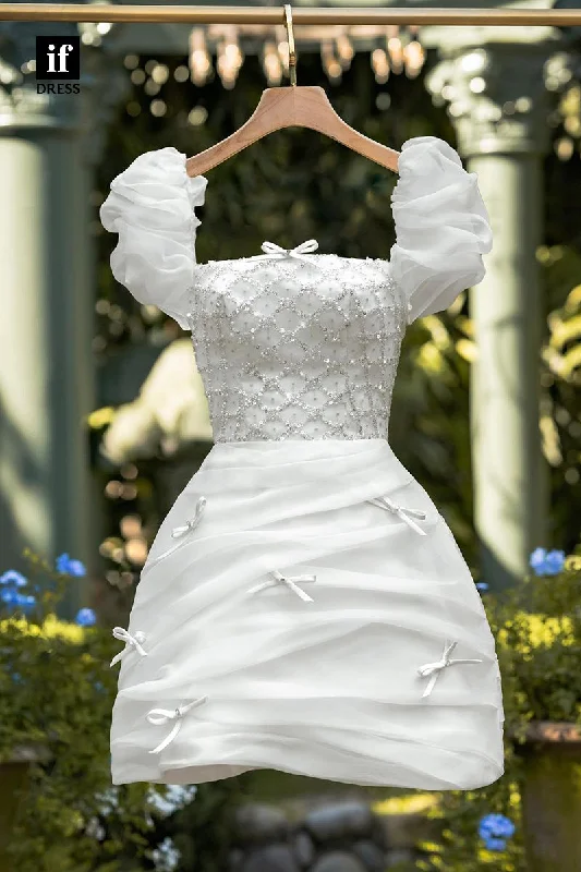 F1606 - Adorable Straps Bow-Knot Appliques Short Cocktail Homecoming Party Dress Tunics Fleece cozy