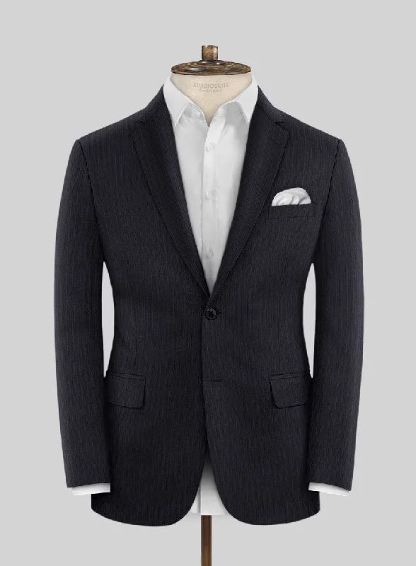 Scabal Alsa Stripe Blue Wool Jacket Faux Fur Jacket Real Fur Jacket Shearling Jacket
